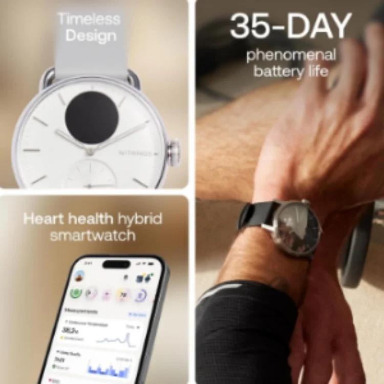 WITHINGS ScanWatch 2 Hybrid Smart Watch - White, 38 mm thumbnail